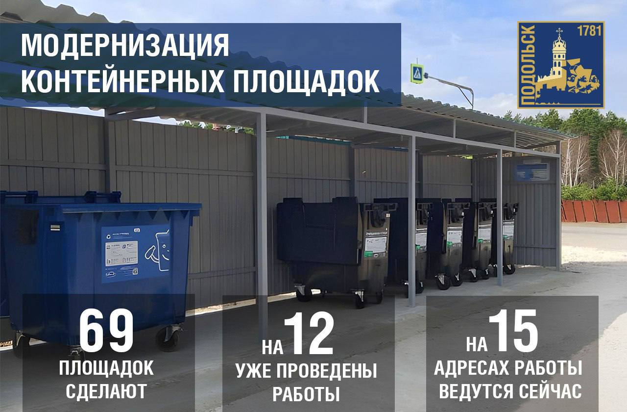 В этом году в Подольске обновят 69 контейнерных площадок для сбора твердых коммунальных отходов