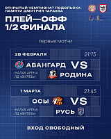 Полуфинальные матчи чемпионата Подольска памяти Дмитрия Тараева пройдут в Ледовом дворце «Витязь»